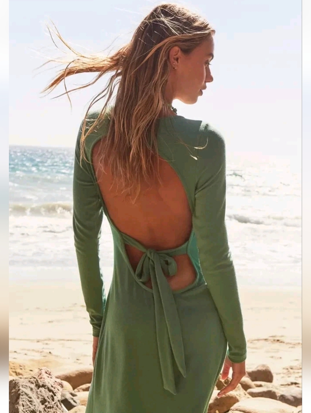 Free People Beach‎ Womens Maxi Dress NWT Aubre Open-Back Backless Green Medium - Picture 9 of 15